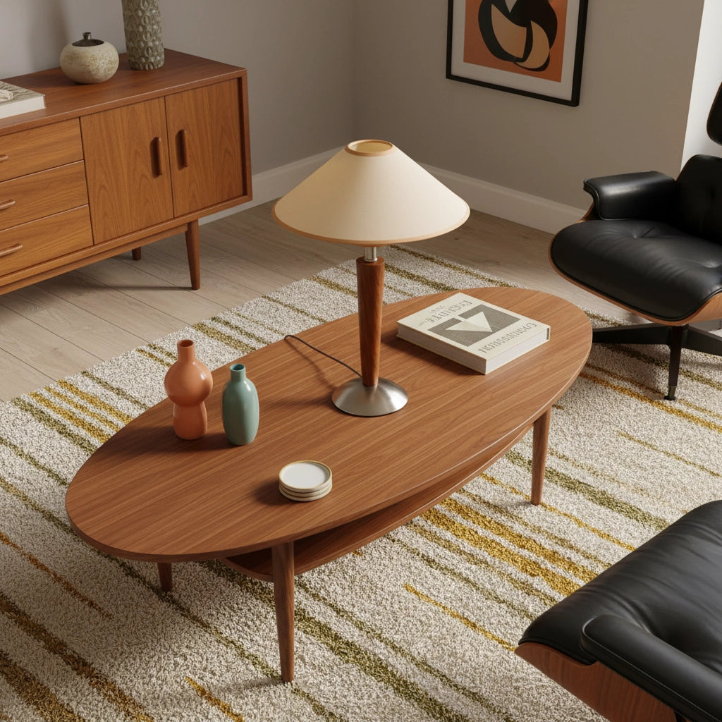 Lampe de Table Mid-Century en Bois et Tissu | TALONWOOD