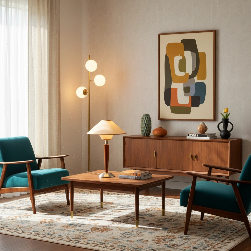 Lampe de Table Mid-Century en Bois et Tissu | TALONWOOD