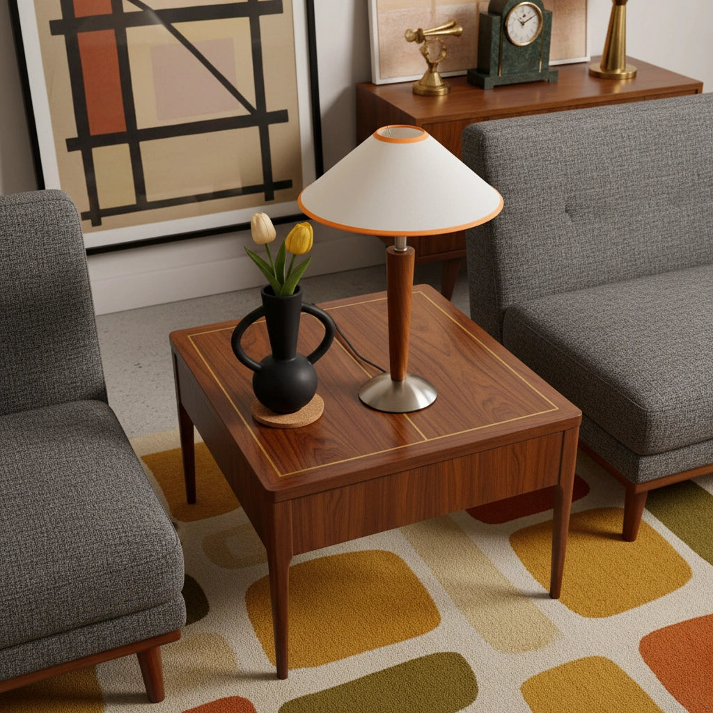 Lampe de Table Mid-Century en Bois et Tissu | TALONWOOD