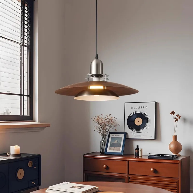 Mid-century modern metal and walnut pendant light | MIDORI
