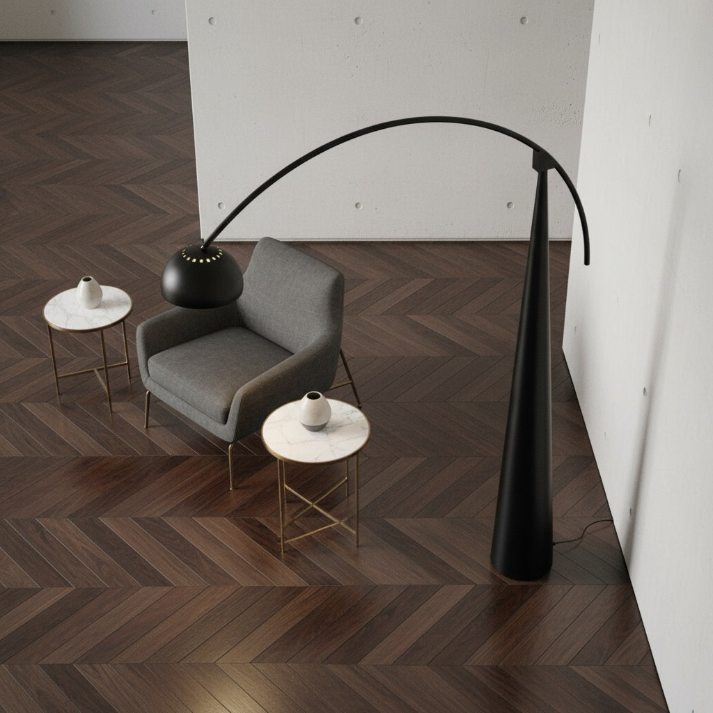 Modern black arc floor lamp | GRAVIT