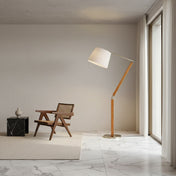 Lampadaire mid-century modern bois et métal brossé | ALDEN