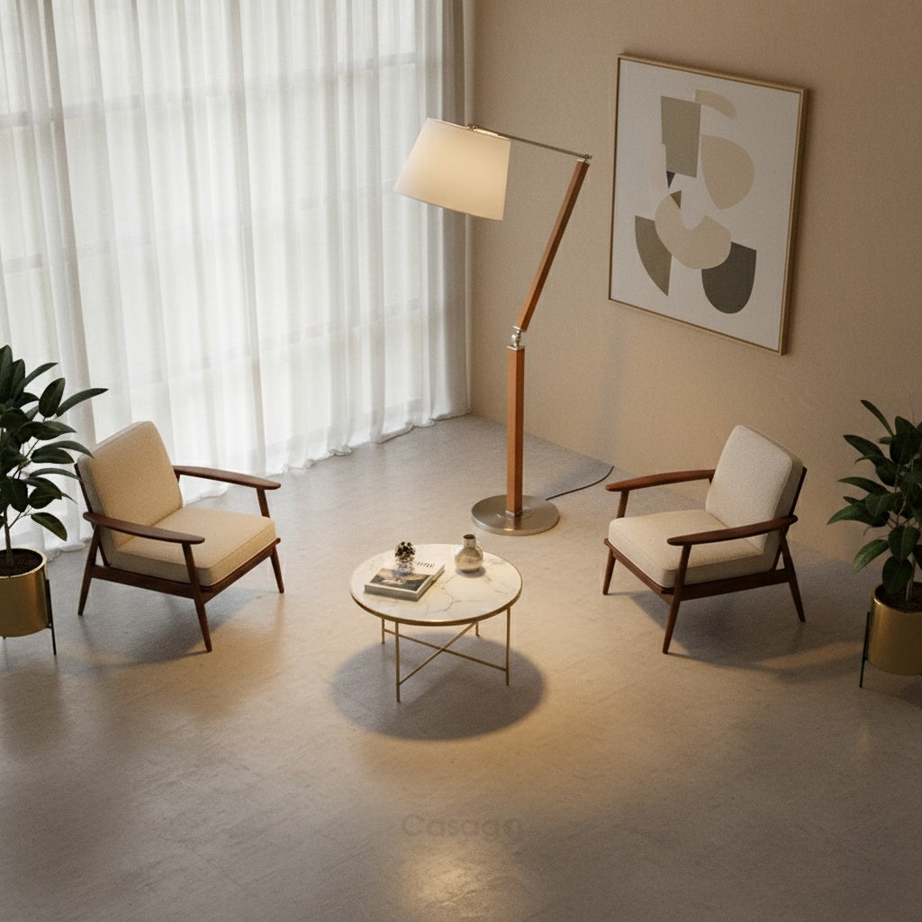 Lampadaire mid-century modern bois et métal brossé | ALDEN