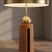 Mid-century modern brass and brown leather floor lamp | LUMIO