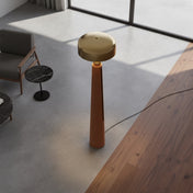 Mid-century modern brass and brown leather floor lamp | LUMIO