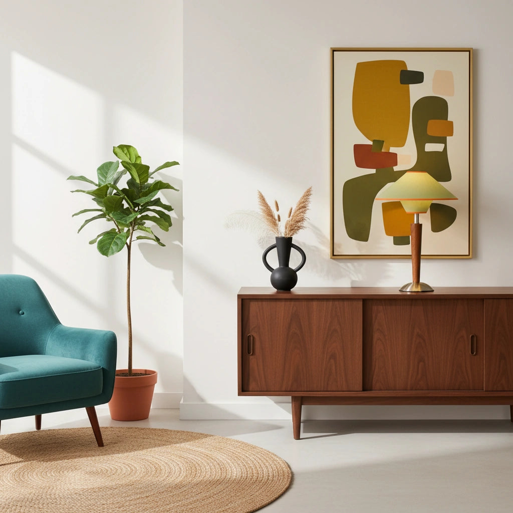 Lampe de Table Mid-Century en Bois et Tissu | TALONWOOD