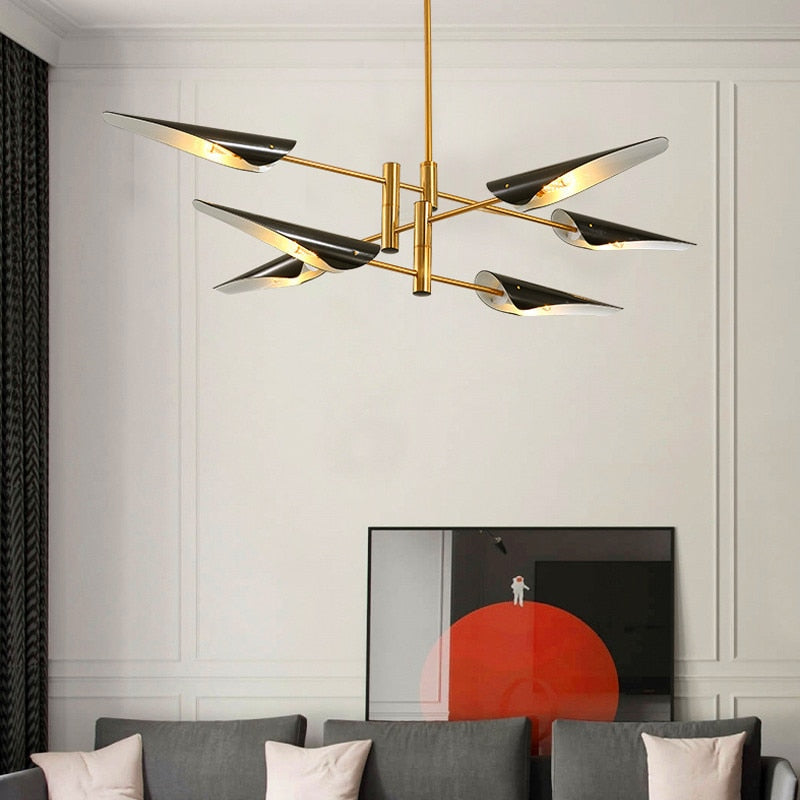 Lustre suspension industriel | VIVIDA-Noir/Or-6 Têtes-Glowe-Studio