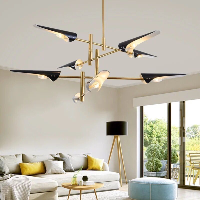 Lustre suspension industriel | VIVIDA-Noir/Or-8 Têtes-Glowe-Studio