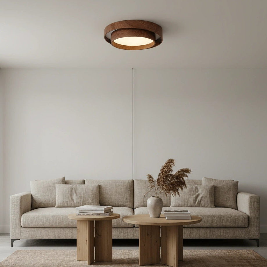 Designer Wooden Ceiling Light with Luminous Halo | EN