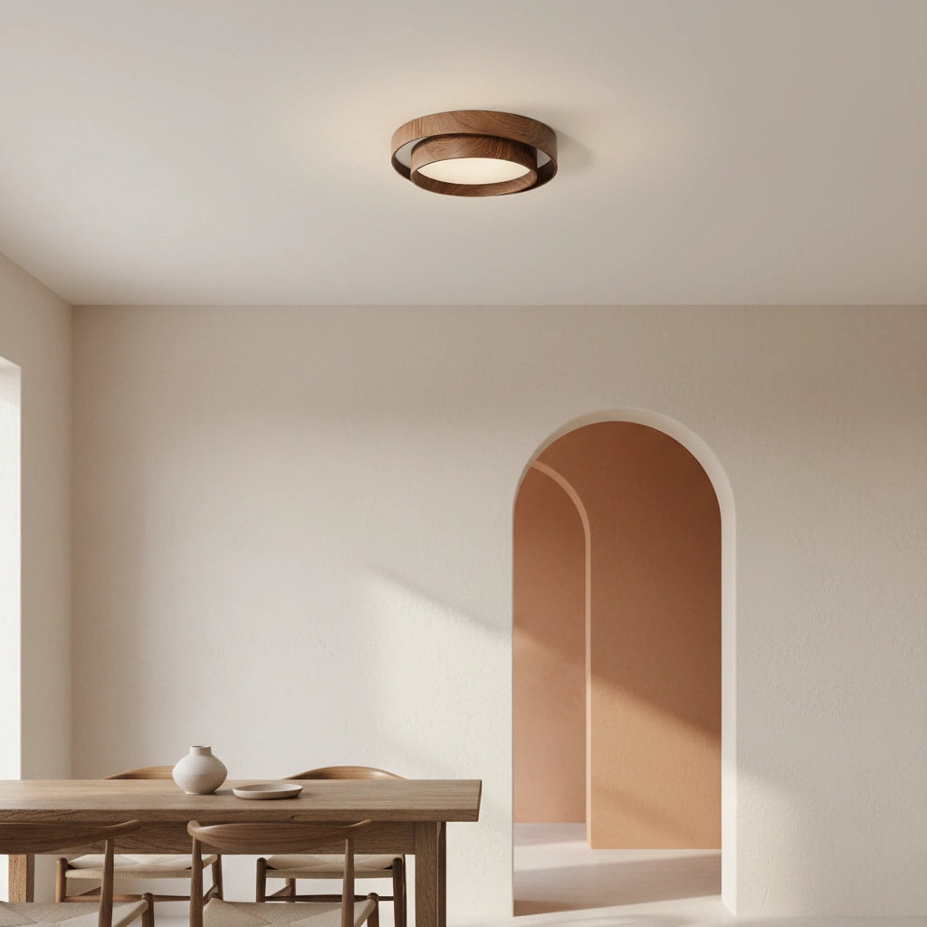 Designer Wooden Ceiling Light with Luminous Halo | EN