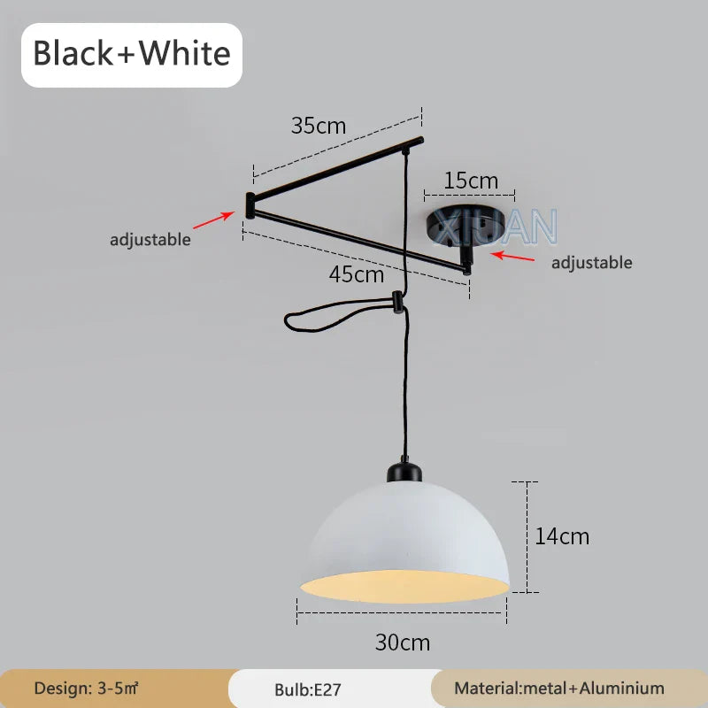 Lampe pendante nordique avec conception pliante et culbuteur