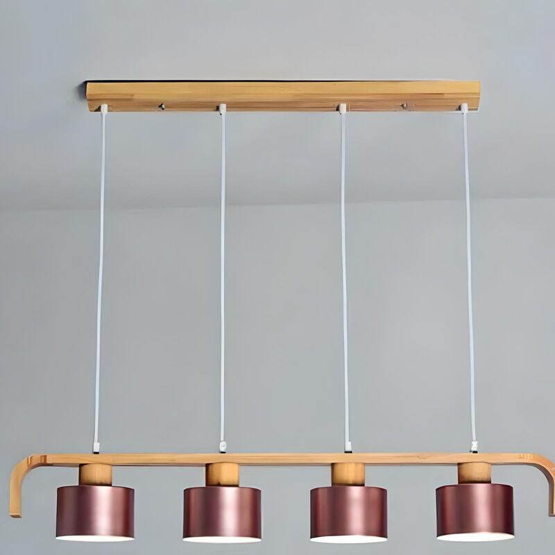 Suspension luminaire bois | FABLE-Cuivre-4 Têtes-Glowe-Studio