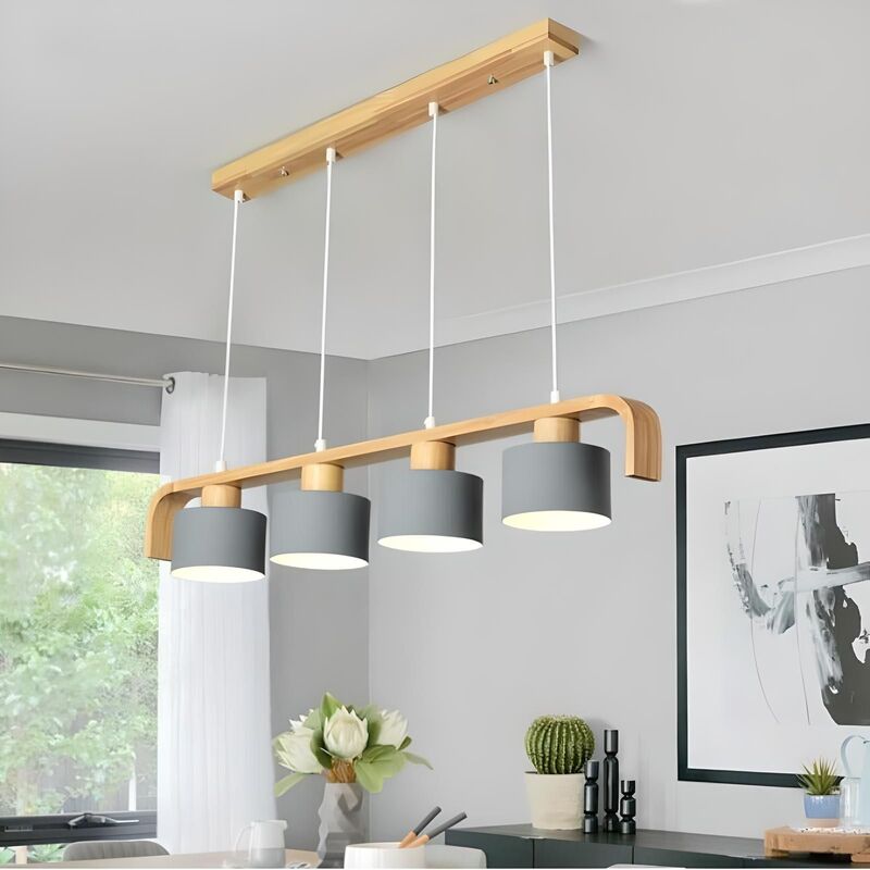 Suspension luminaire bois | FABLE-Gris-4 Têtes-Glowe-Studio