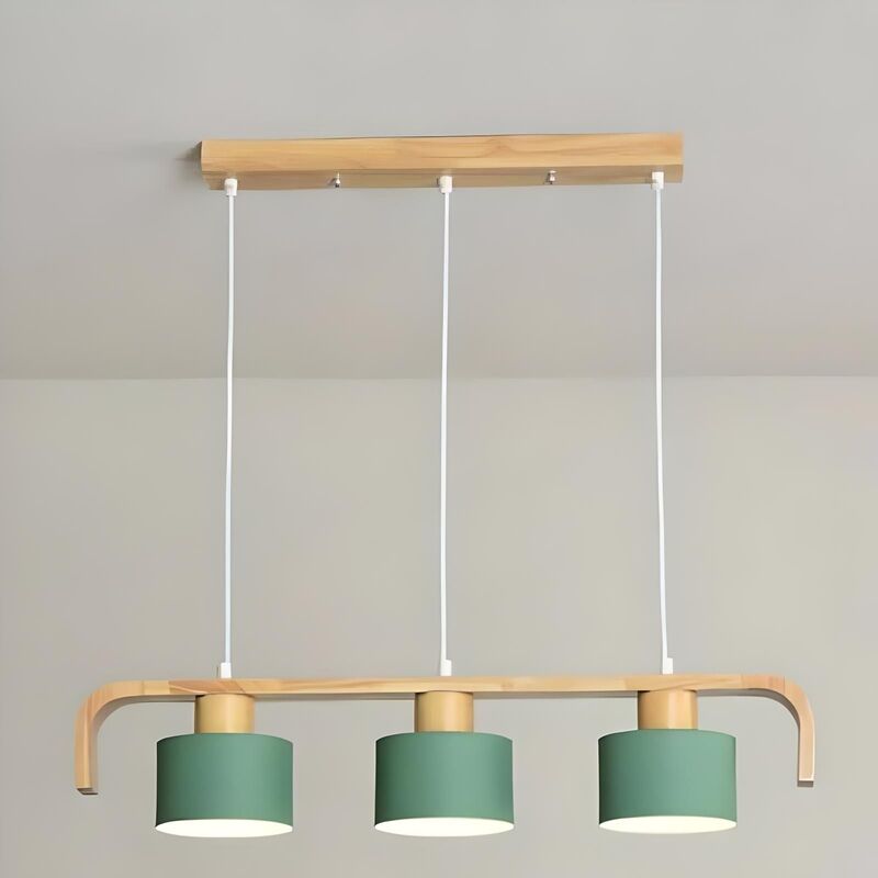 Suspension luminaire bois | FABLE-Vert-3 Têtes-Glowe-Studio