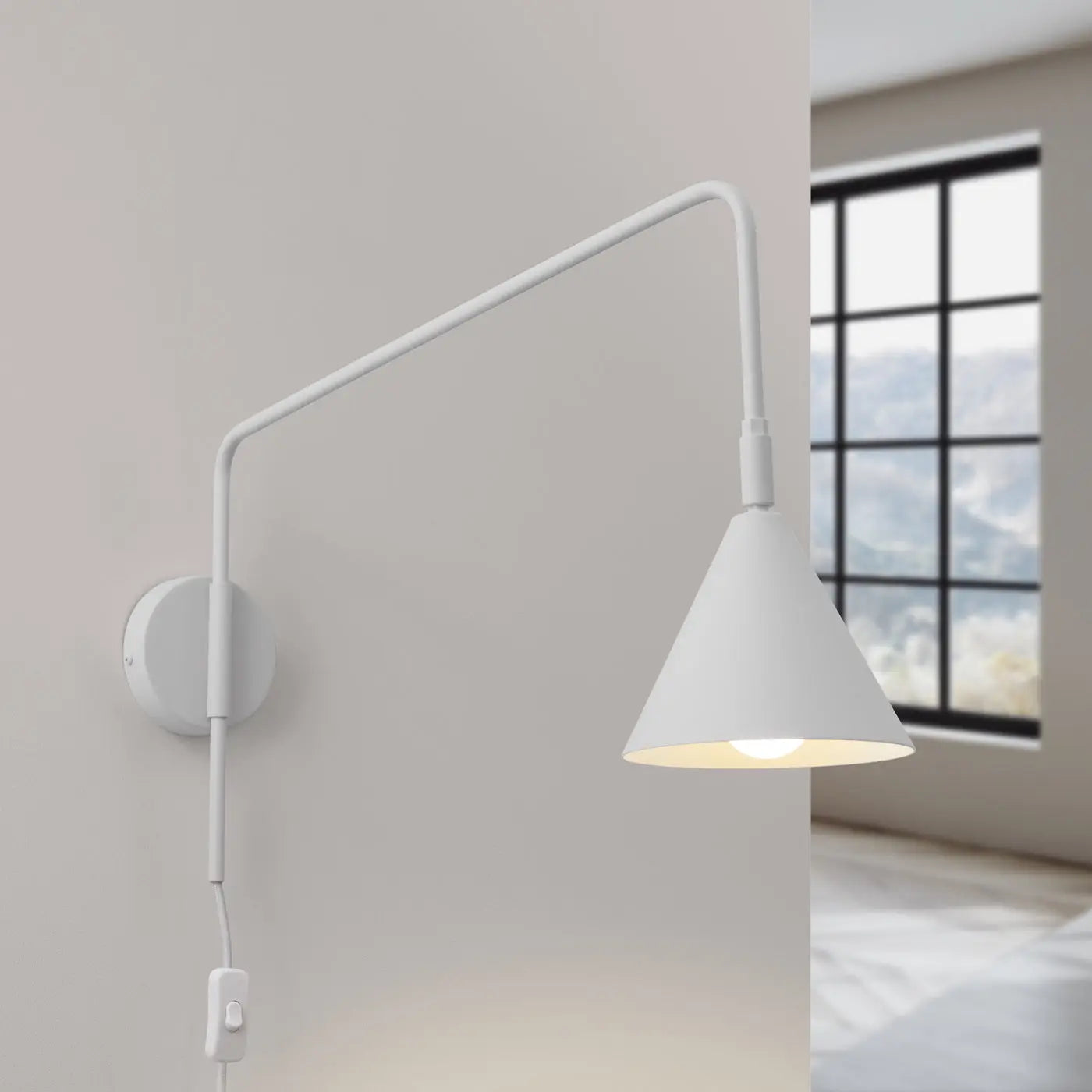 Applique murale abat-jour conique blanche en acier E14 — vue 1