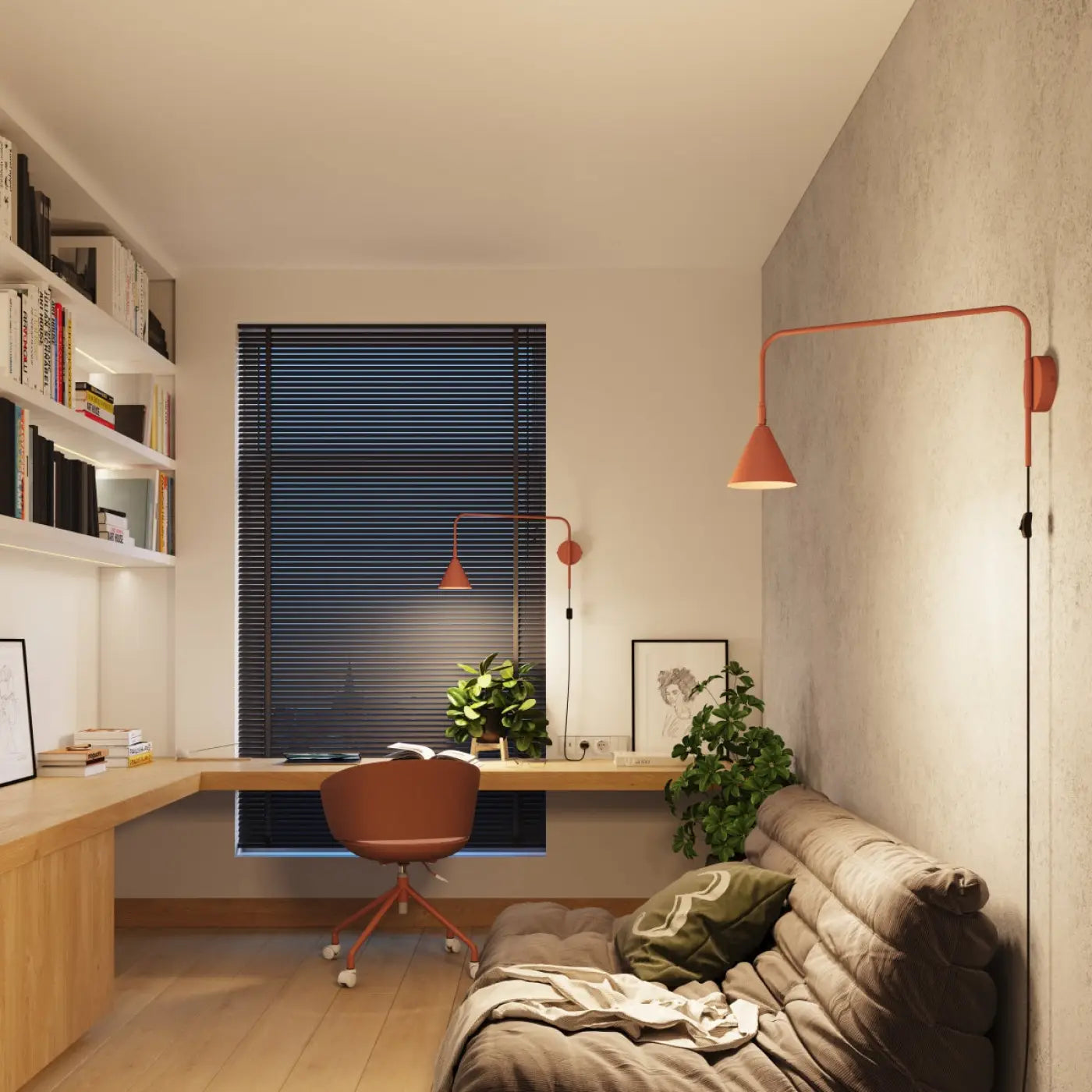 Applique murale abat-jour conique rouge ocre en acier E14 — vue 10