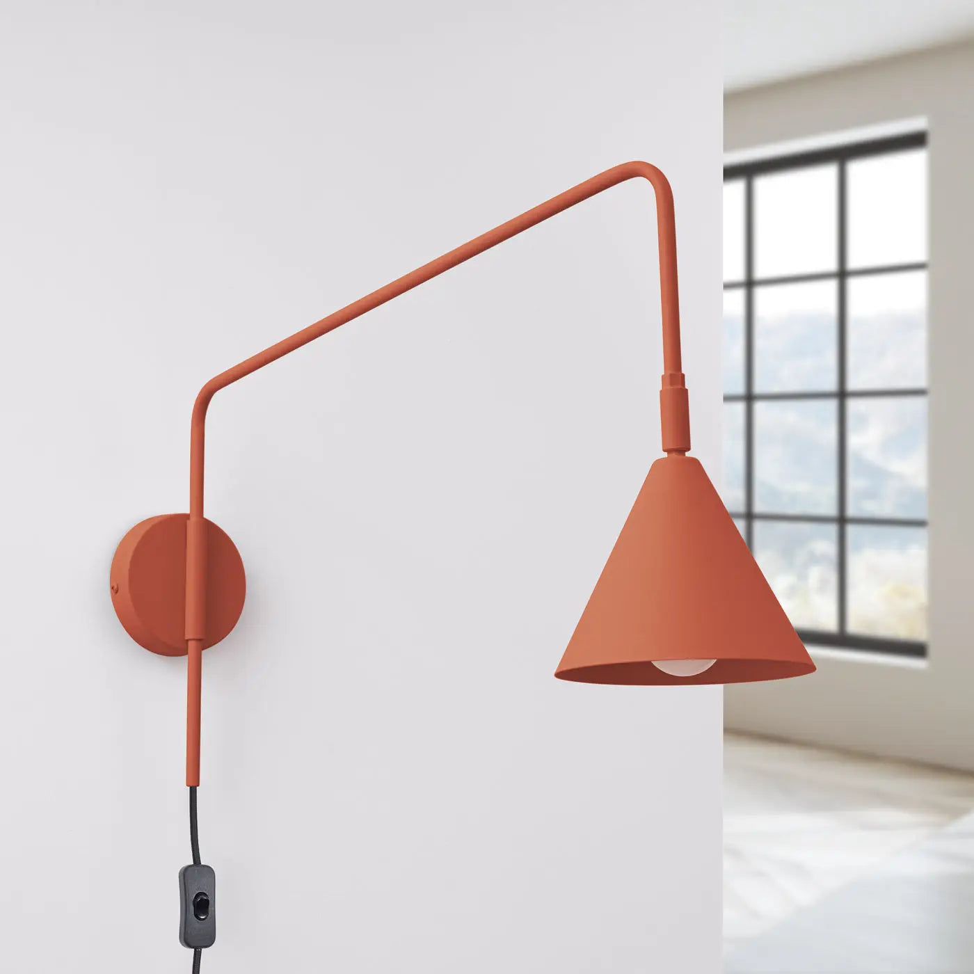 Applique murale abat-jour conique rouge ocre en acier E14 — vue 2