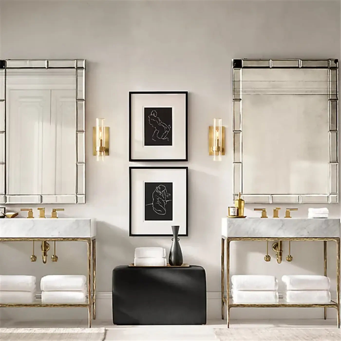 Applique murale art déco en verre et métal doré et noir — vue 1