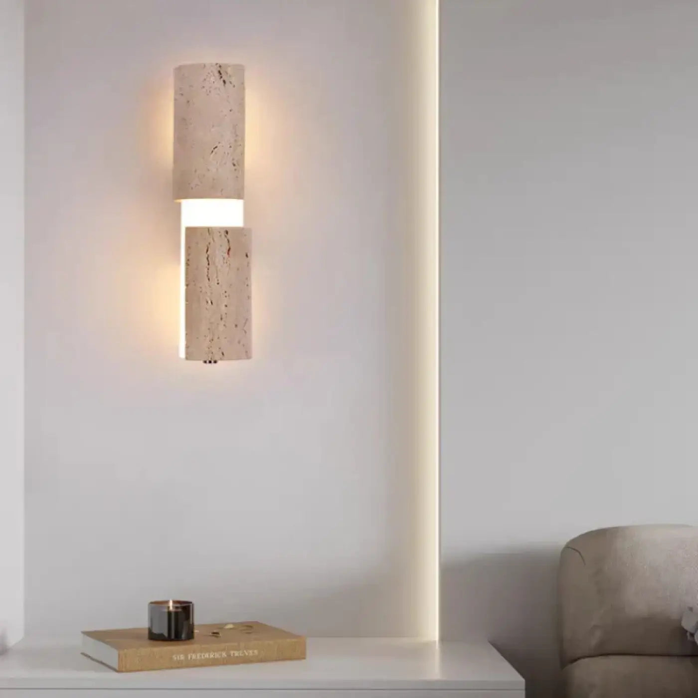 Applique murale Art Déco pierre et métal beige LED — vue 1