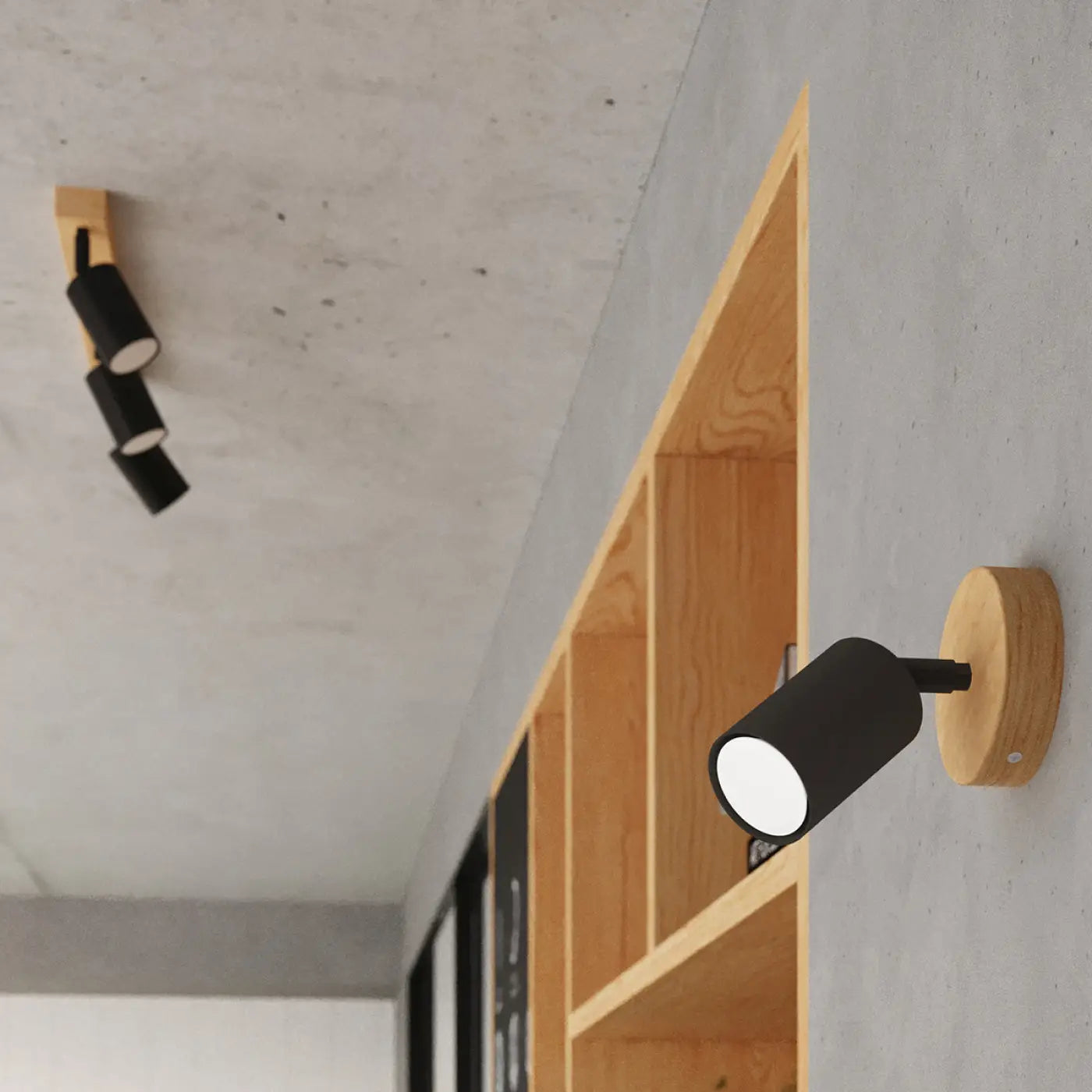 Applique murale bois et métal avec spot noir contemporain — vue 5