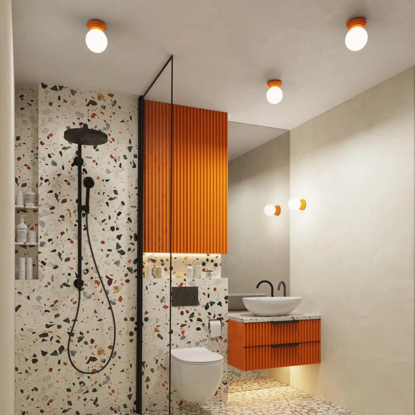 Applique murale boule céramique orange opaline IP44 — vue 10