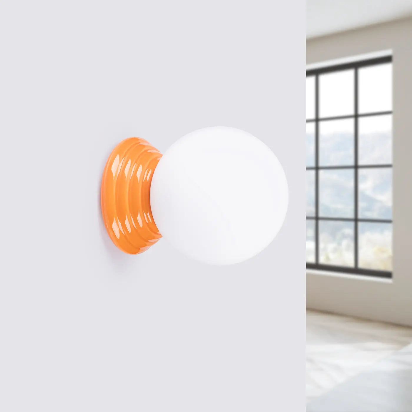 Applique murale boule céramique orange opaline IP44 — vue 2