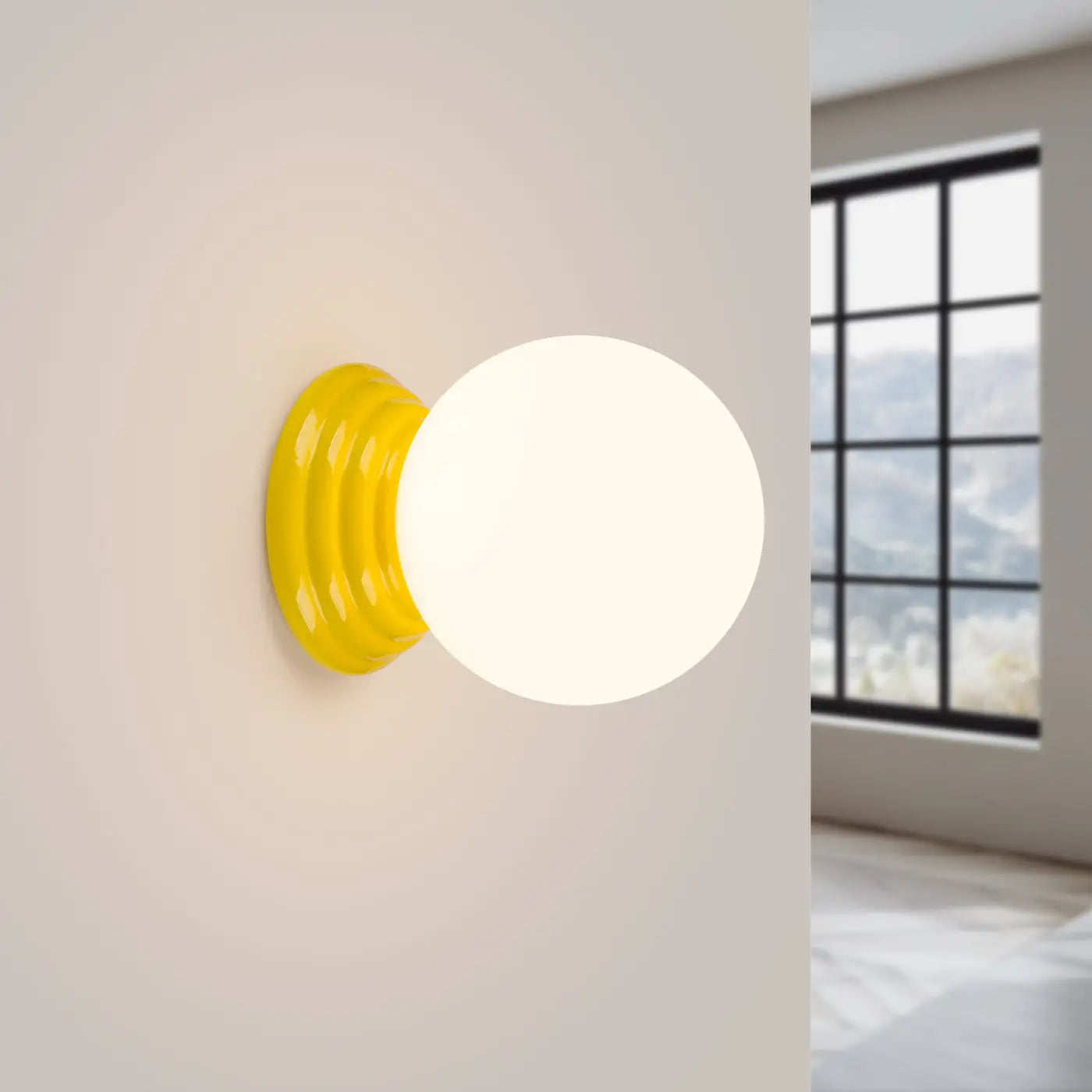 Applique murale boule opaline jaune céramique IP44 — vue 1