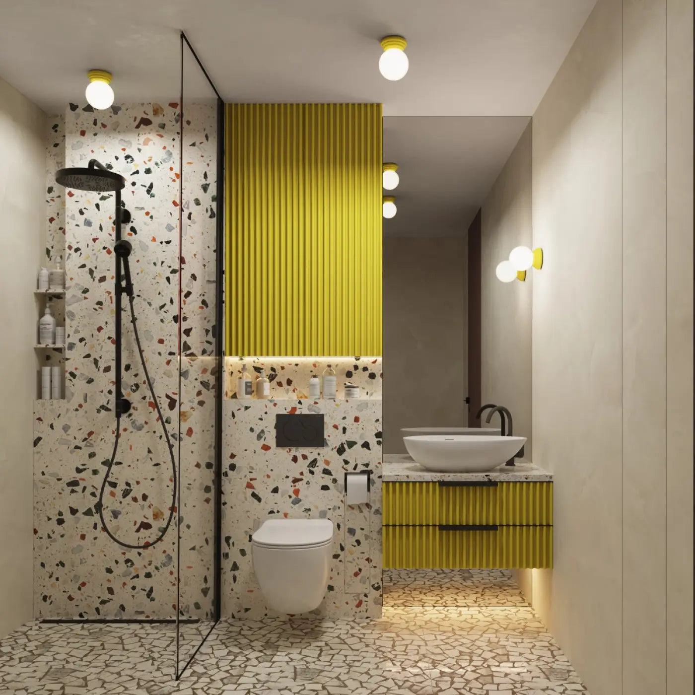 Applique murale boule opaline jaune céramique IP44 — vue 9