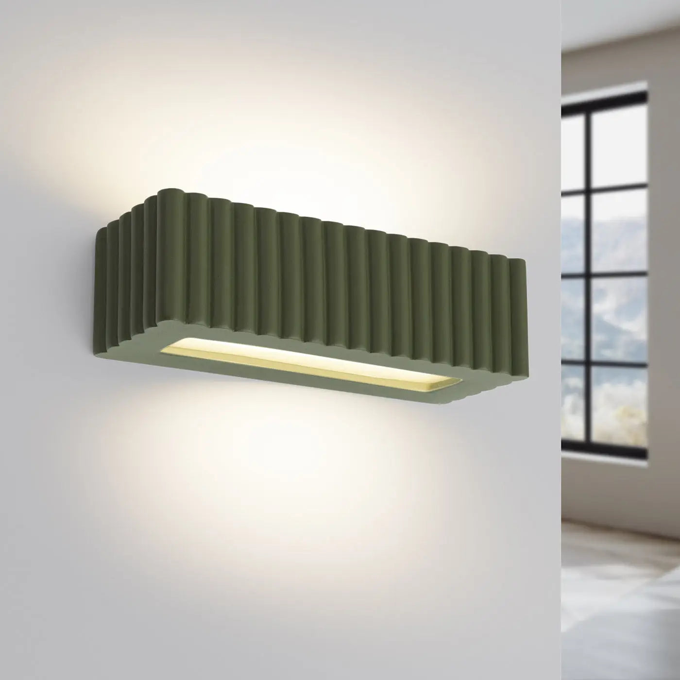 Applique murale céramique vert olive rainurée E27 — vue 1