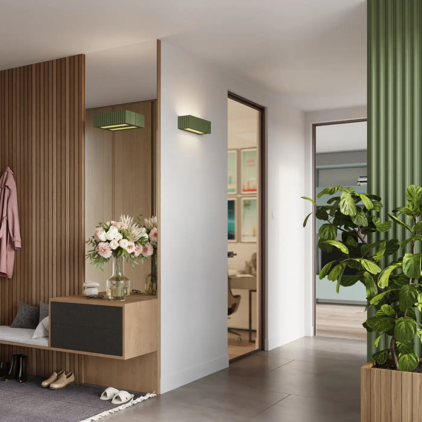 Applique murale céramique vert olive rainurée E27 — vue 10