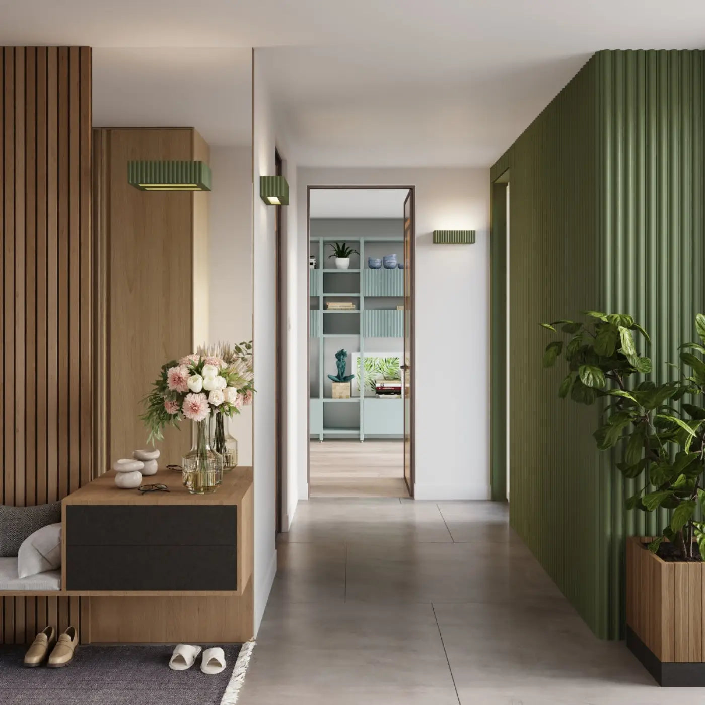 Applique murale céramique vert olive rainurée E27 — vue 9