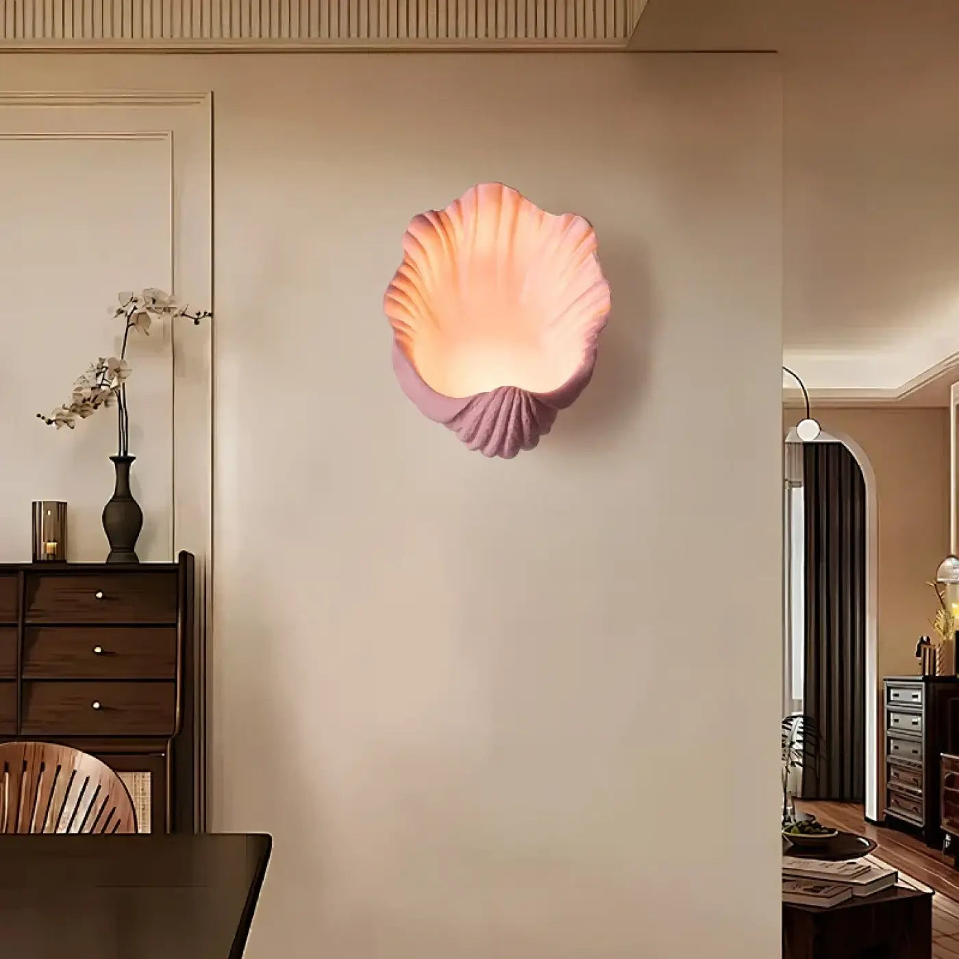 Applique murale coquillage en résine blanche et rose — vue 3
