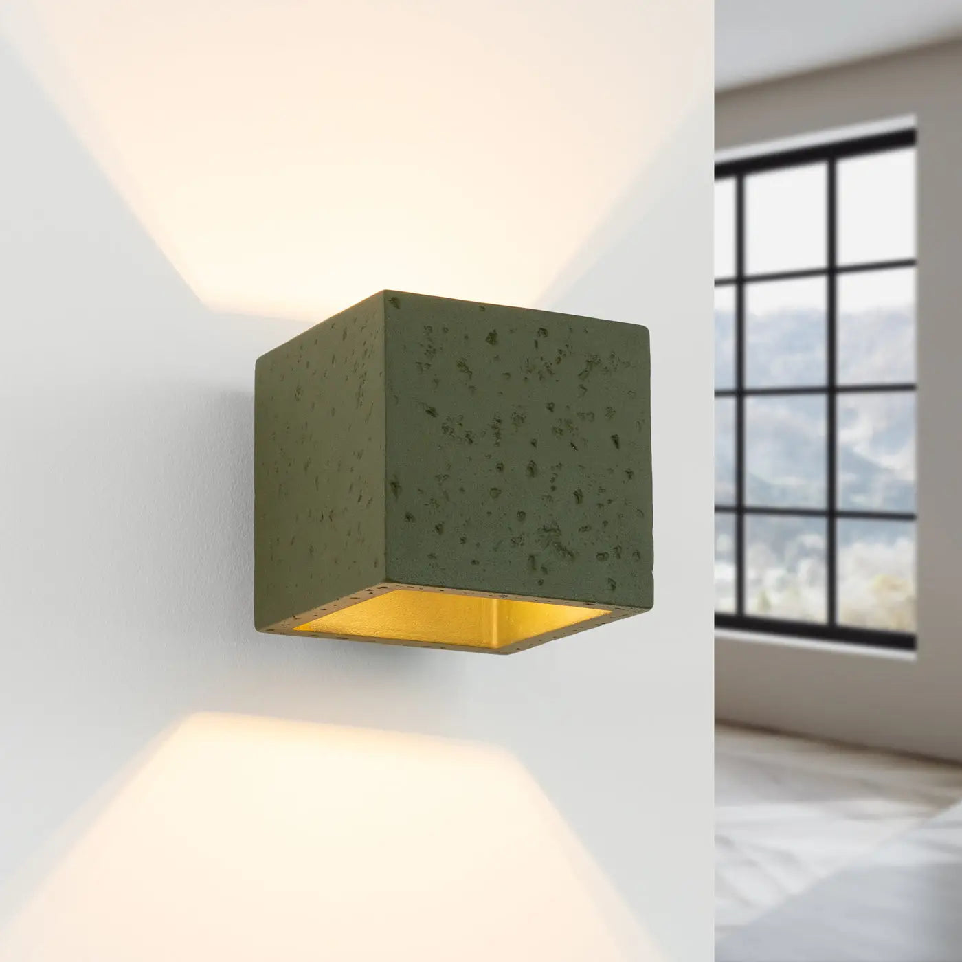 Applique murale cube en béton vert olive style industriel — vue 1