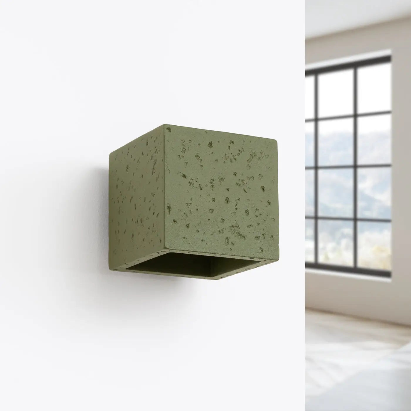 Applique murale cube en béton vert olive style industriel — vue 2