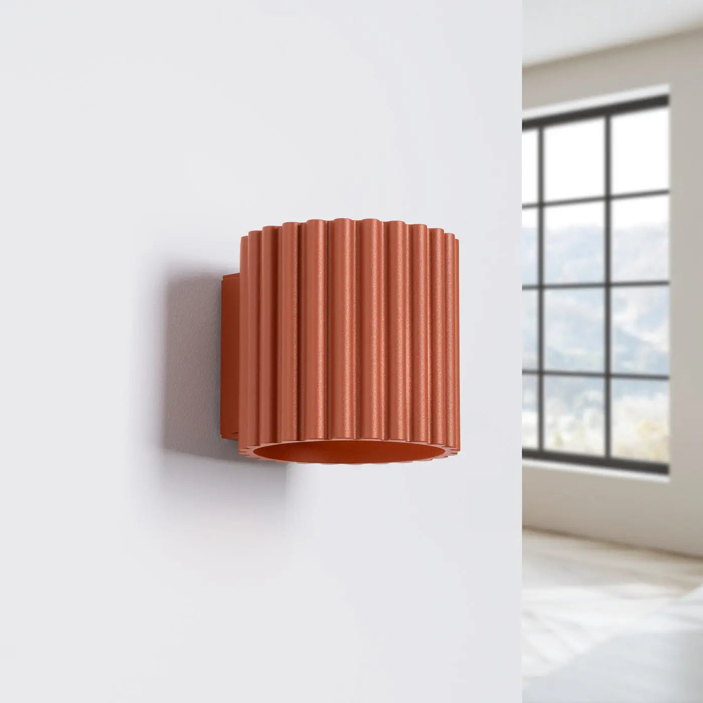 Applique murale cylindrique cannelée rouge ochra aluminium — vue 2