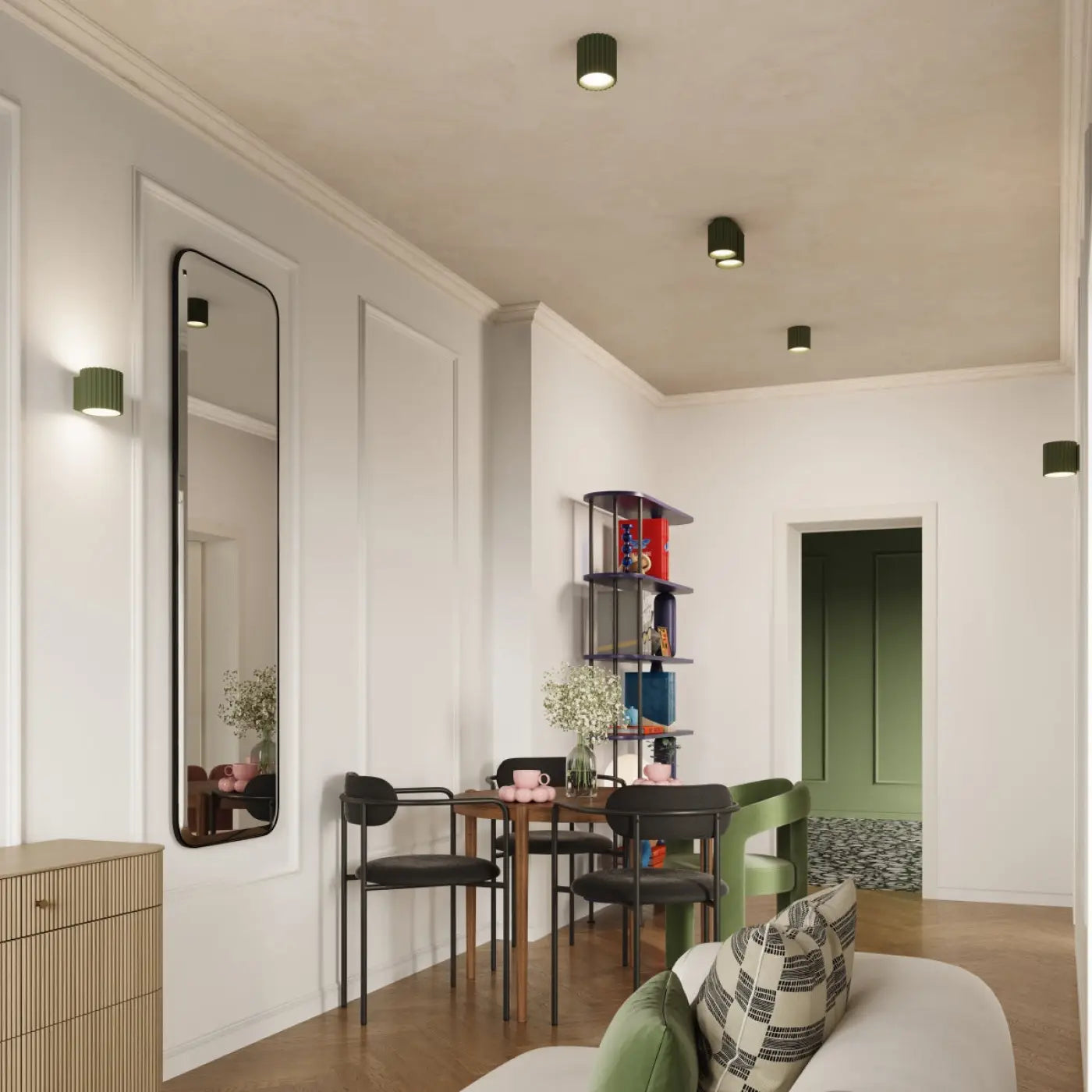 Applique murale cylindrique cannelée vert olive en aluminium — vue 10