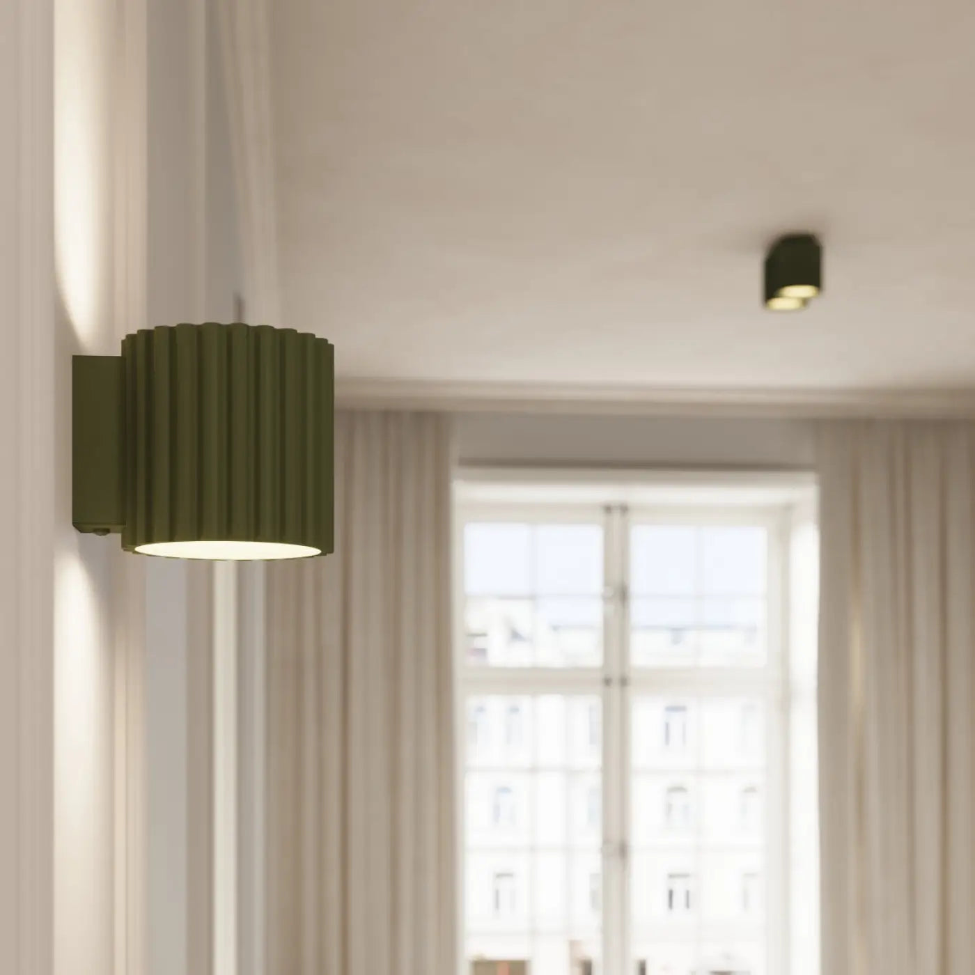 Applique murale cylindrique cannelée vert olive en aluminium — vue 11