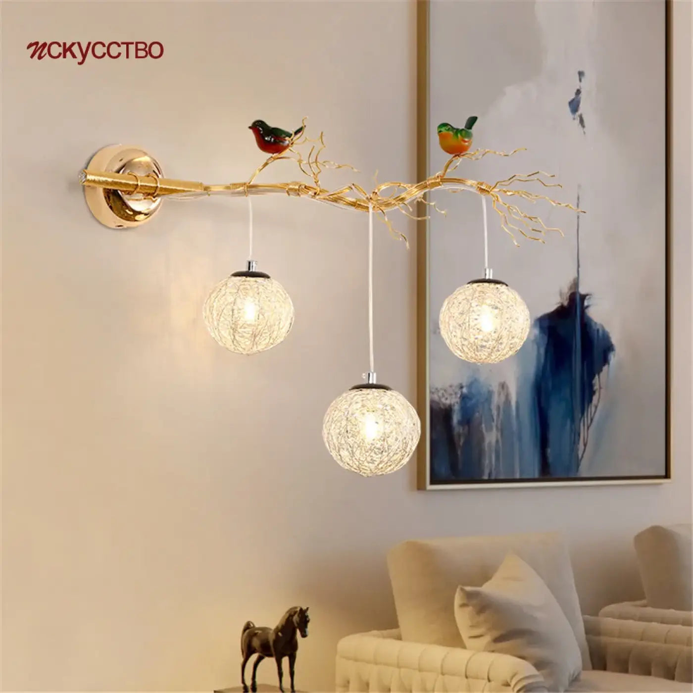Applique murale dorée à 3 lumières style Art Déco — vue 2