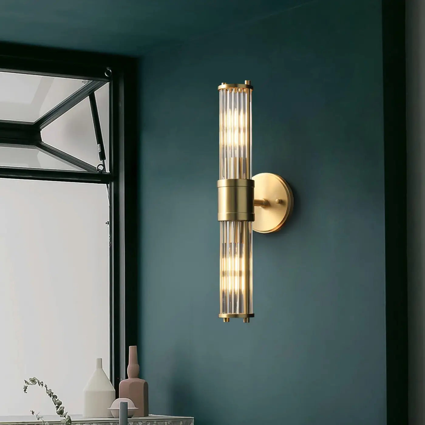 Applique murale dorée art déco vintage à deux lumières — vue 5