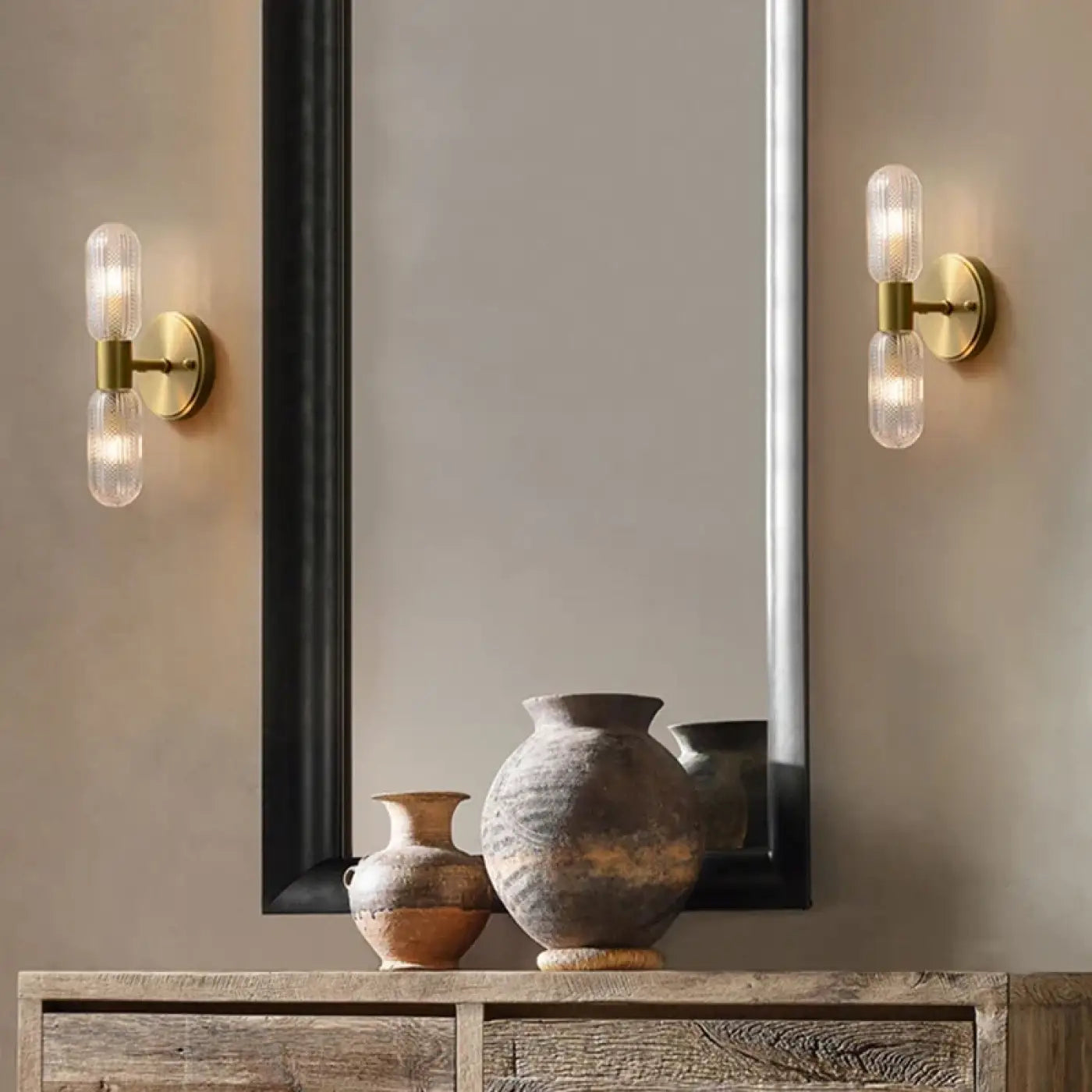 Applique murale dorée en verre et métal à 2 lumières — vue 2