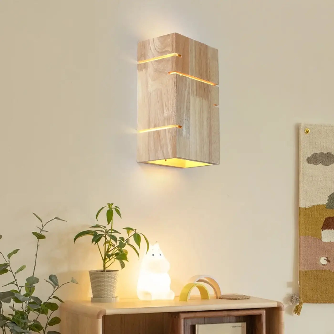 Applique murale en bois beige double LED pour tête de lit — vue 1