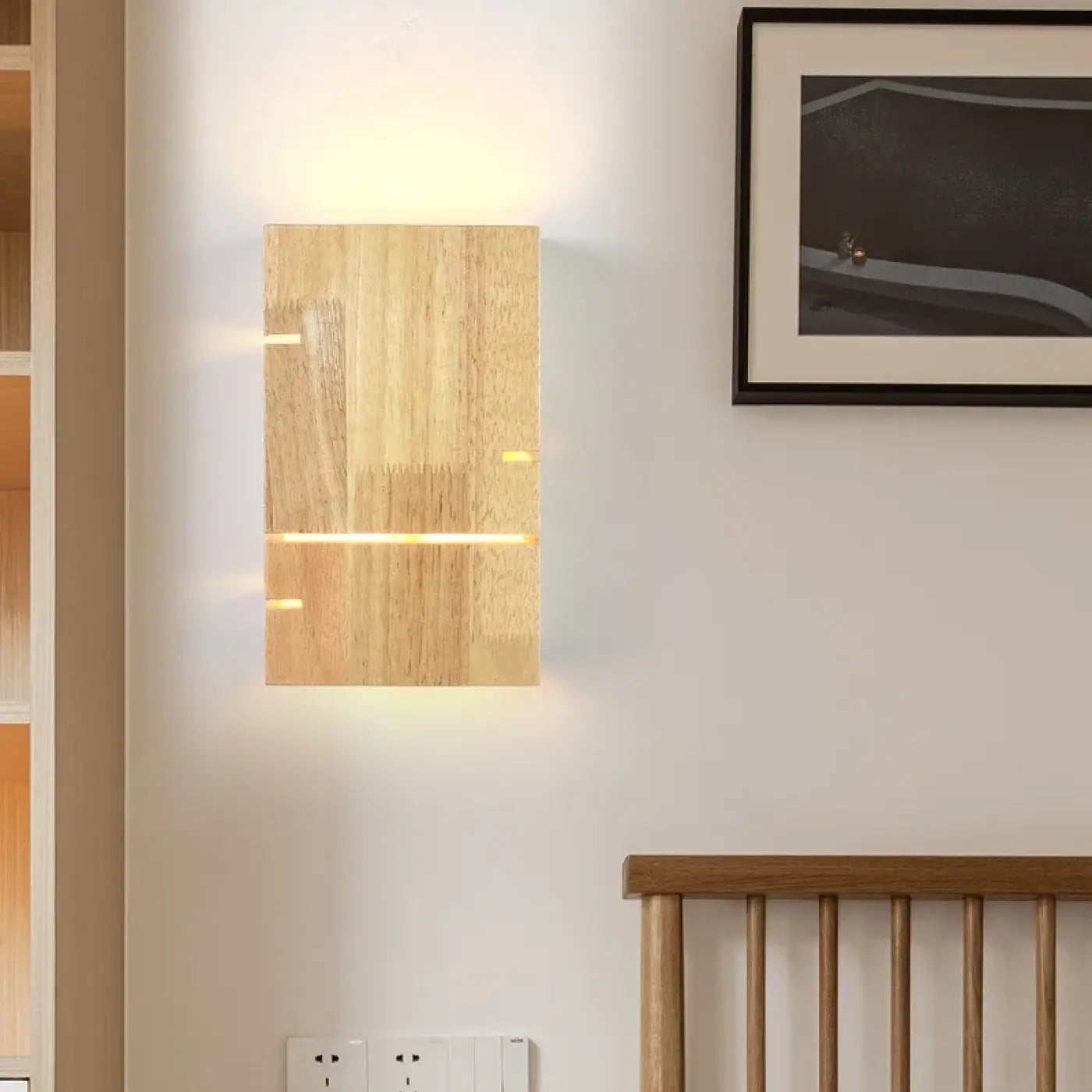 Applique murale en bois beige double LED pour tête de lit — vue 2