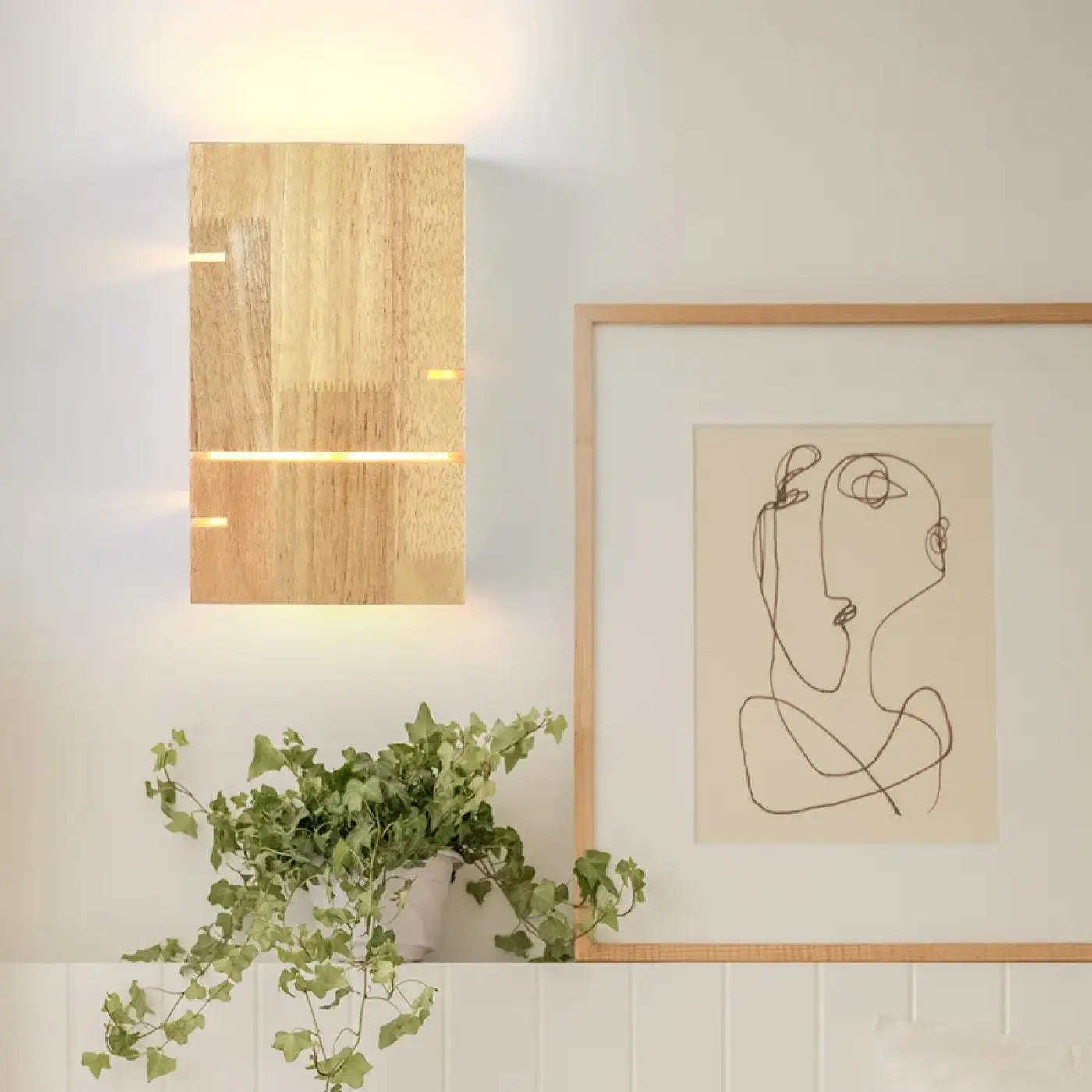 Applique murale en bois beige double LED pour tête de lit — vue 3
