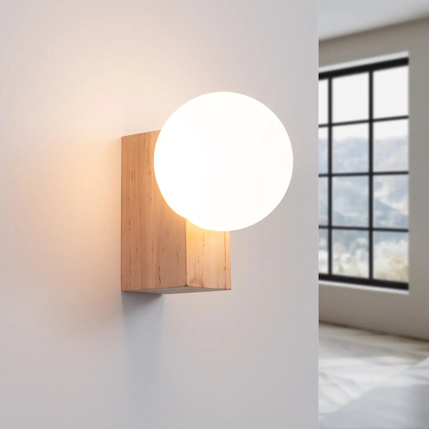 Applique murale en bois naturel avec globe LED design — vue 1