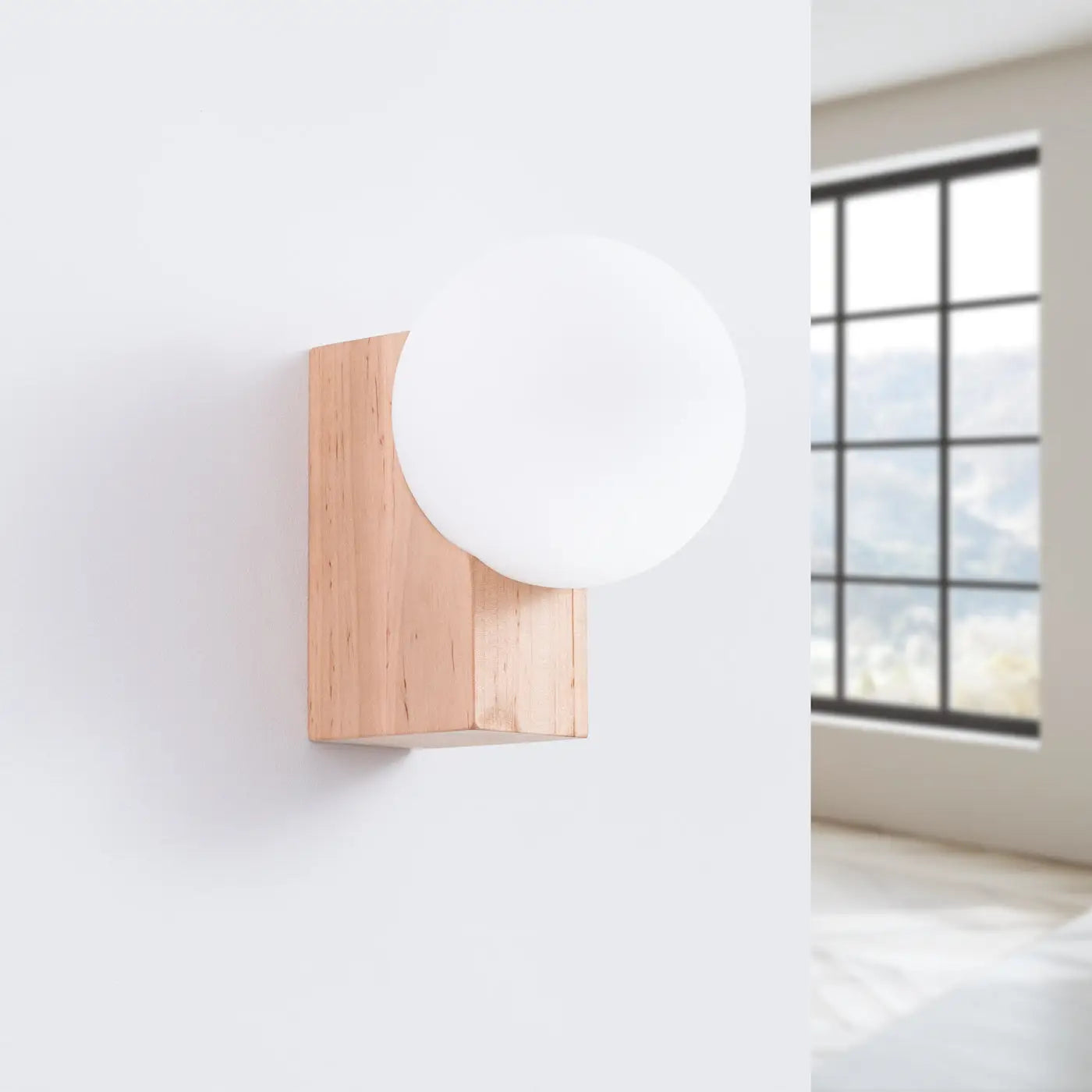 Applique murale en bois naturel avec globe LED design — vue 2