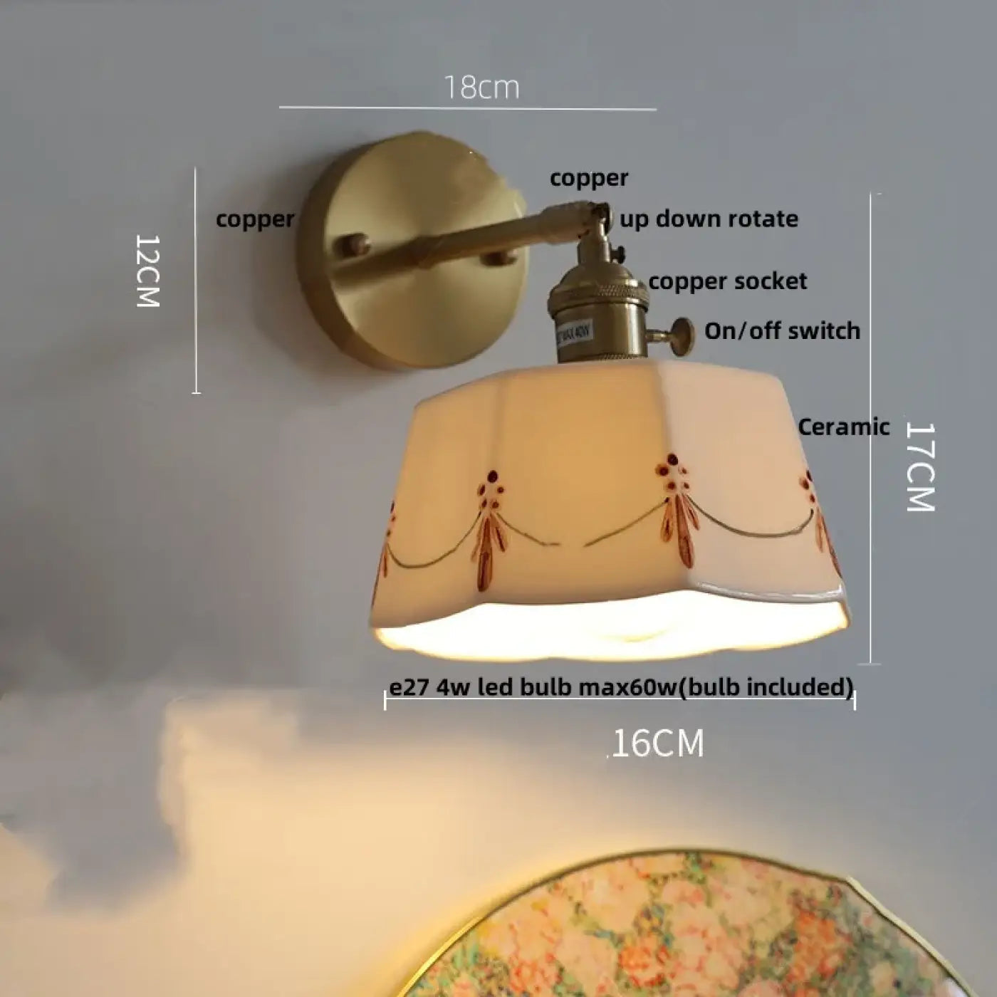 Applique murale en céramique blanche et laiton doré E27 — vue 6