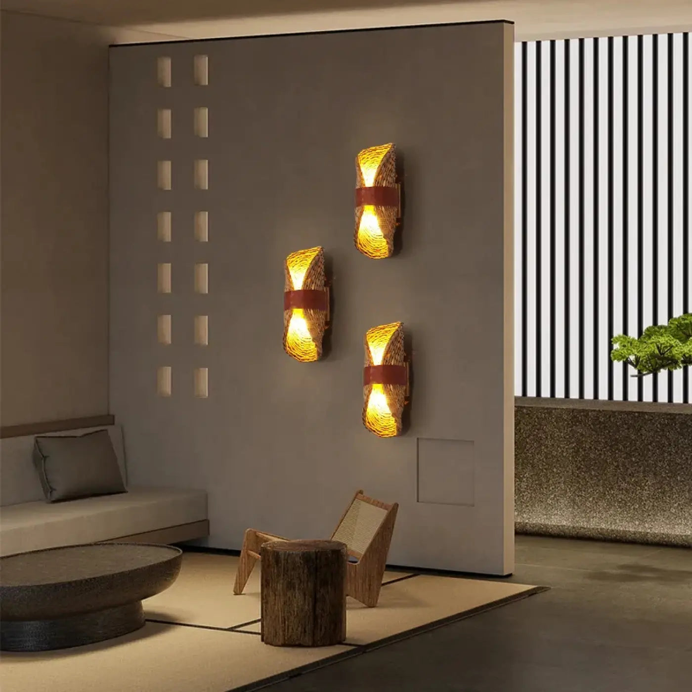 Applique murale en rotin naturel dimmable scandinave — vue 2