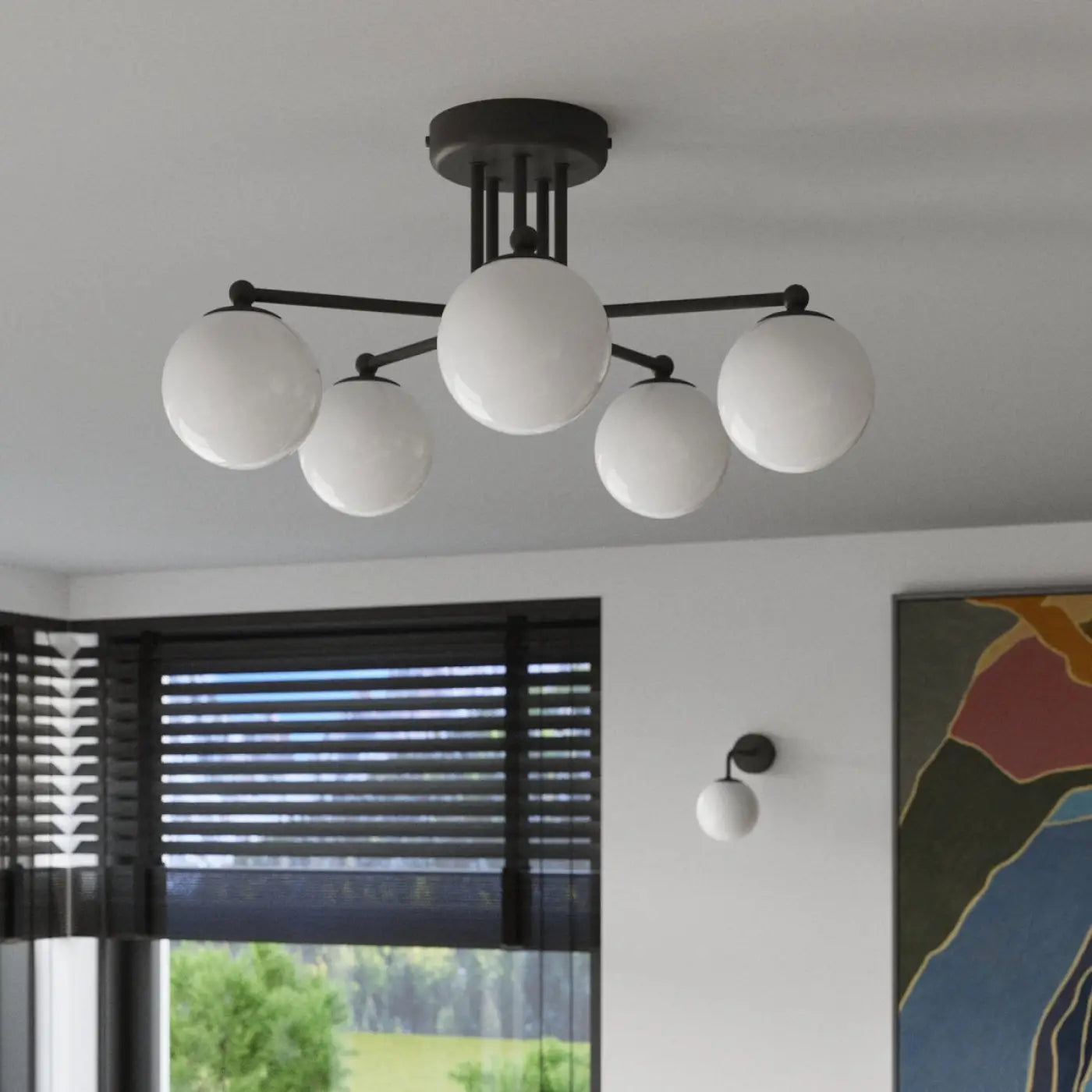 Applique murale globe en verre opale noir moderne — vue 11