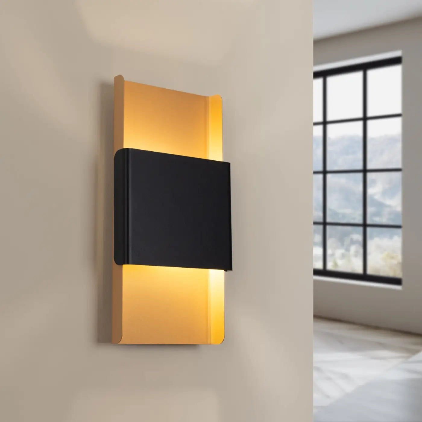 Applique murale LED acier noir et or Art Déco 2 lumières — vue 1