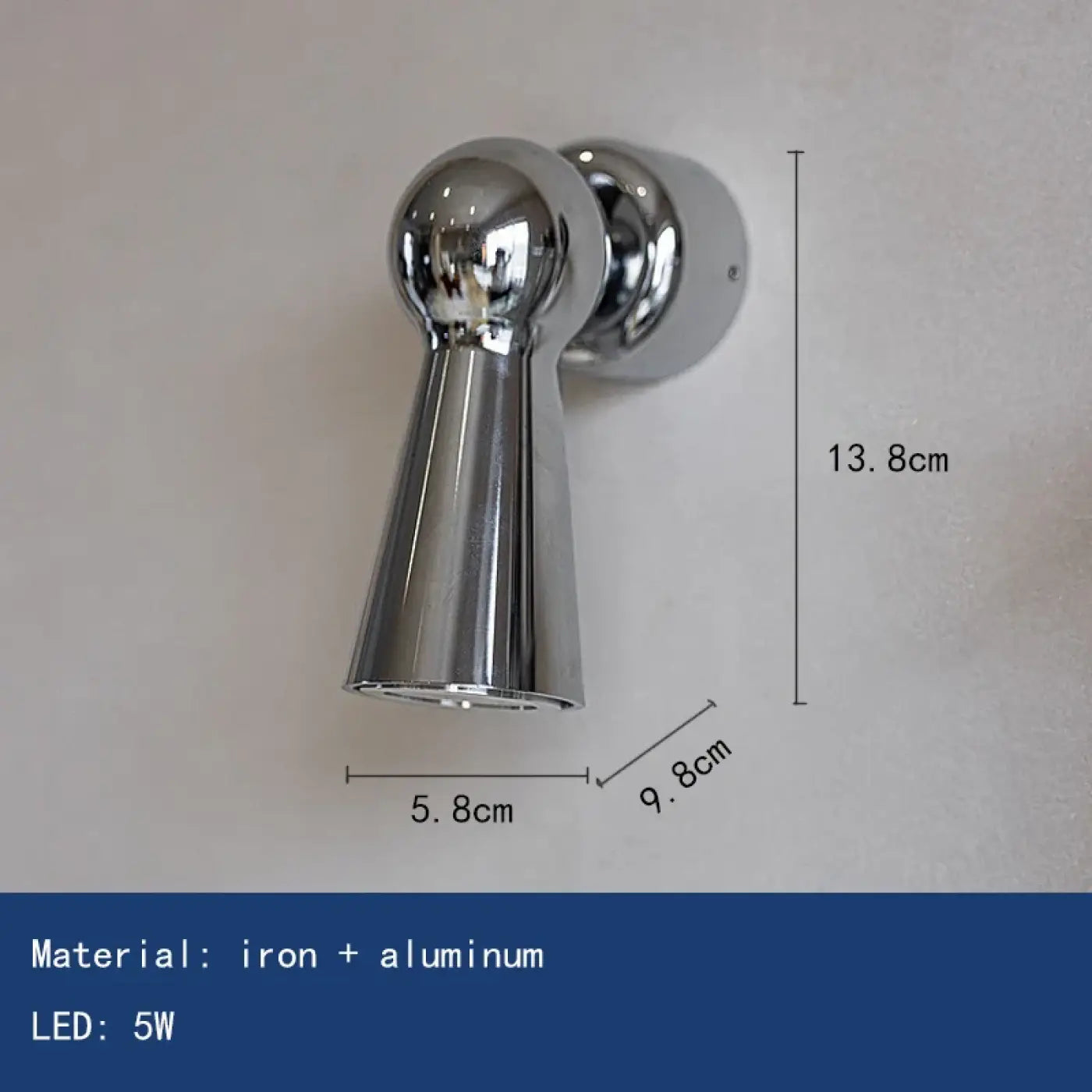 Applique murale LED aluminium argenté finition chromée — vue 5